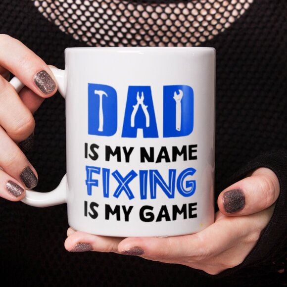 Funny Gift Mug for Dad | "Fixing is My Game" | White Ceramic 11 oz - Picture 3 of 4